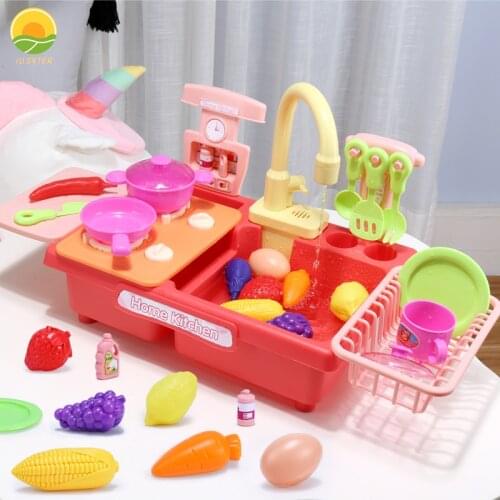 Childrens Kitchen Food Dishwasher Toy Set Miniatures Vegetables and Fruits Pans Cooking Utensils Role Playing Game For Girls