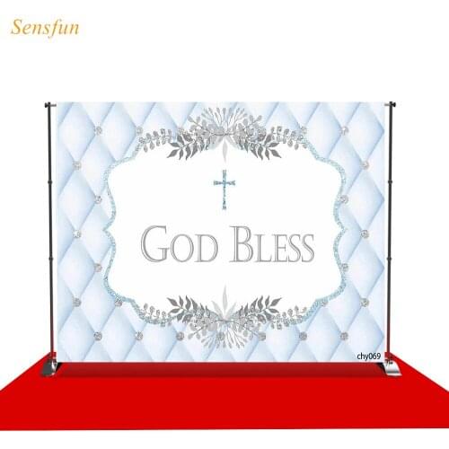LEVOO Photographic Backdrop Holy Communion God Bless Baby Blue Baby Shower Background For Photography Photophone Shoot Props