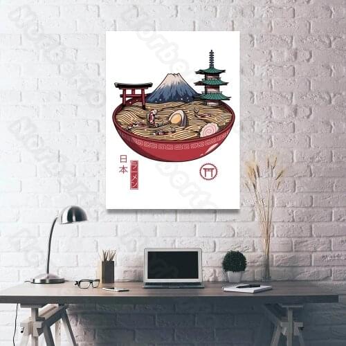 Japan Style Art Canvas Painting Print Hand-Made Picture Japan Elements Udon Noodles Mount Fuji for Home Rooms Wall Decoration