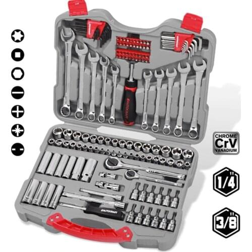 Car Repair Tool 140 Pcs Socket Set Jardware Tools Repair Tool Metric Inch Socket Head Quick Ratchet Wrench