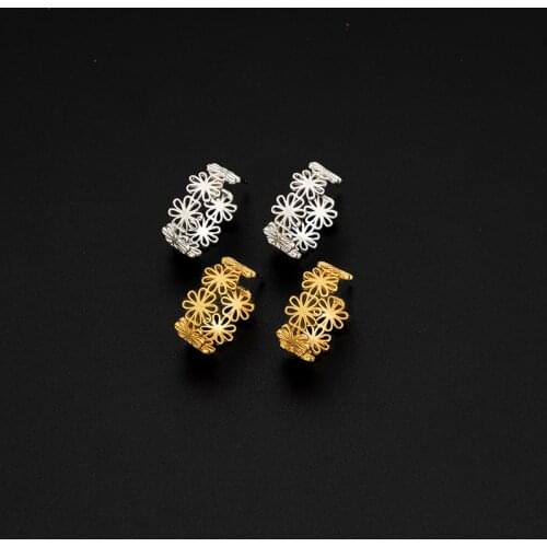 Jaeeyin 2021 Trendy C Shape Hollow Flower Gold Color Charming Ethnic Jewelry Accessories Hoop Earrings Tiny Gift For Women Girl