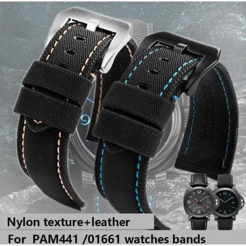 For Panerai PAM441/01661 wristband 22mm 24mm 26mm Leather Sport Watchband Black Blue Watch Strap Accessories Bracelets