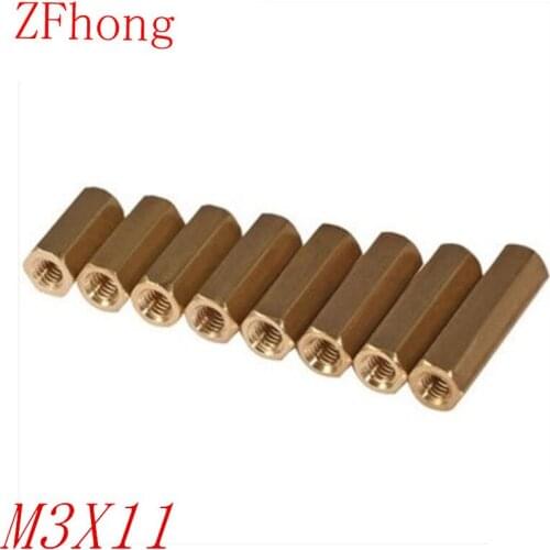 100PCS M3 Brass Hex Standoff M3 x 11 M3*11 Female to female Brass spacer standoff