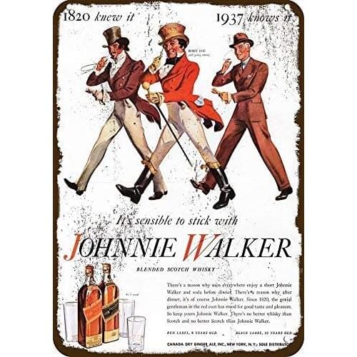 JUCHen 1937 Johnnie Walker Scotch Whisky Metal Aluminum Sign for Home Coffee Wall Decor 8x12 Inch