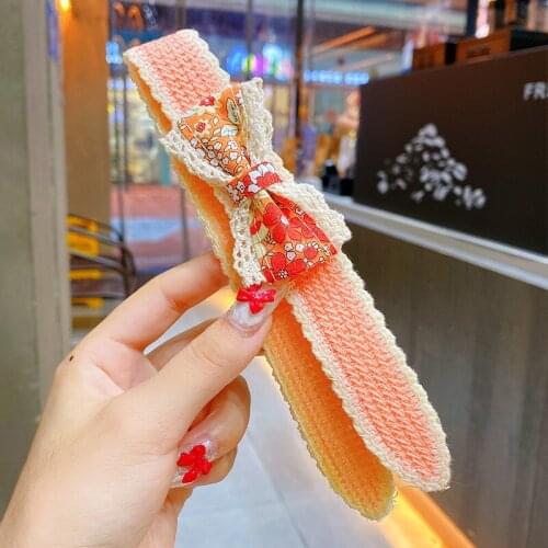 New girl fashion cute bow hair band knitted wool Velcro headband cartoon magic sticker hair with headdress hair accessoriesJA203