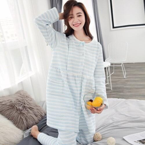 New Autumn And Winter Air Layer Confinement Clothing Thickened Maternity Nursing Wear Plus Size Maternity Pajamas Suit