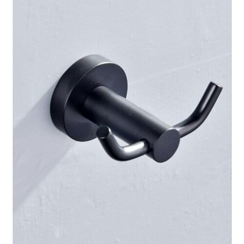 Wholesale Classic 304 Stainless Steel Matt Black Coat Racks Towel Hook Round Base Robe Hook Wall Mounted Bathroom Accessories