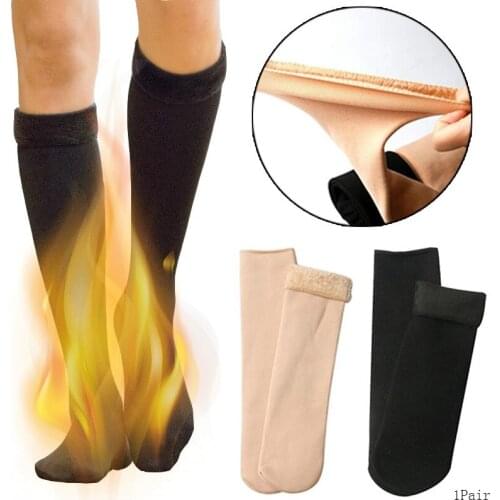 Plush Winter Thickening Korean Womens Flesh-colored Nude Legs Artifact and Knee Snow Socks Warm Calf Socks Stockings