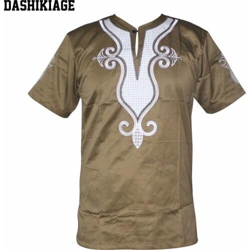 Dashikiage Golden Embroidered Slim African Hippie Dashiki Top Ankara For Mans Short Sleeve Fashion T-Shirts High Quality