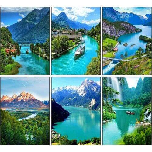 QIZITNEG Full Square/Round Sea View Diamond Painting Mosaic Painting 5D Diy Diamond Inlaid Landscape Spring Home Decoration Gift