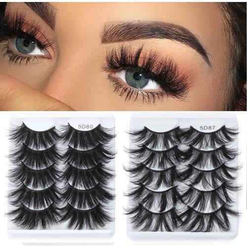 5Pairs/set 22MM 5D Faux Mink False Eyelashes Soft Thick Dramatic Handmade Wispies Fluffies Fake Eyelashes Extension Makeup Tools