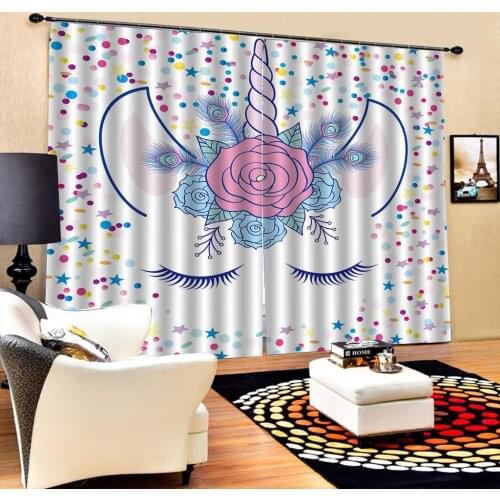3D Printed Cartoon Flowers Unicorn Windows Curtains Soft Thicken For Living Room Bedroom Decorative Kitchen Curtains Treatment