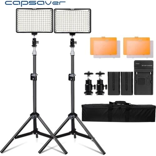 Capsaver LED Video Light 2 in 1 Set Camera Panel Lamp Photography Lighting with Tripod Battery Filter for Youtube Photo Shooting