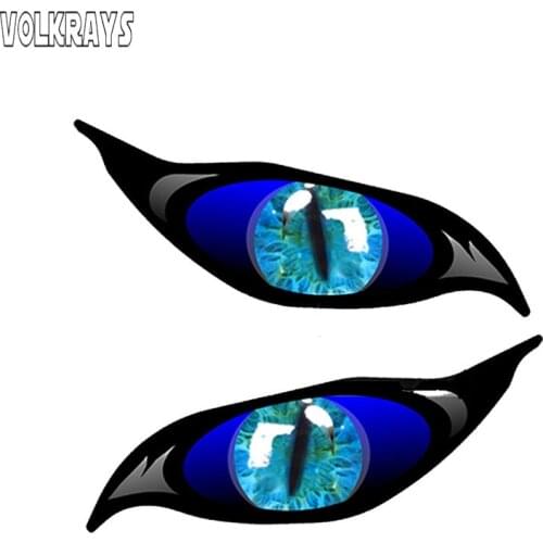 Volkrays 2 X Personality Car Sticker Yellow Red Blue Evil Eye Zombie Sunscreen Waterproof Decal for Rearview Mirror,13cm*5cm