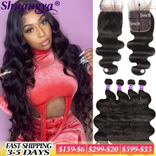 Body Wave Bundles With Frontal 100% Remy Human Hair By Black Woman Peruvian 4x4 5x5 HD Lace Body Wave 3 Bundles With Closure