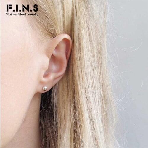 F.I.N.S 6mm Women Bead Ball Stud Earrings Three-tones Stainless Steel Earring for Women Minimalist Earings Fashion Jewelry
