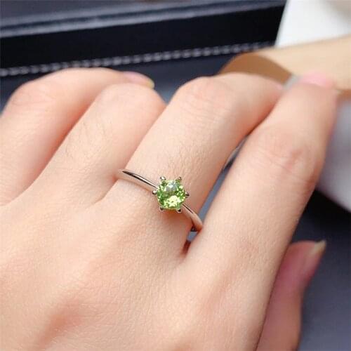 LeeChee 100% Natural Peridot Ring Real 925 Sterling Silver 0.5CT 5MM Green Gemstone Fine Jewelry for Women Girl Birthday Gift