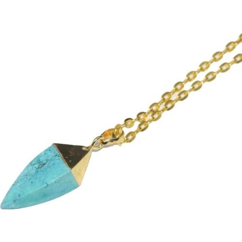 Green Turquoises Charms Pendant chain Necklace Women Blue howlite Bullet stone gold Point pendant necklace femme 2019
