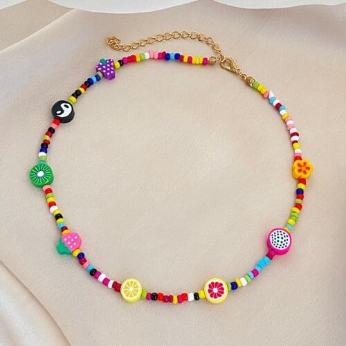 Donarsei Bohemia Colorful Fruit Slices Beaded Necklace For Women Fashion Handmade Tai Chi Chokers Necklace Boho Jewelry