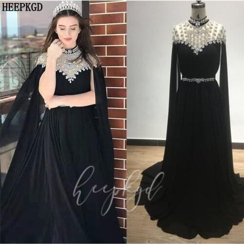 Exquisite Crystals Black Long Sleeves Saudi Arabic Evening Dress Real Photos A Line High Neck Long Formal Dresses Plus Size