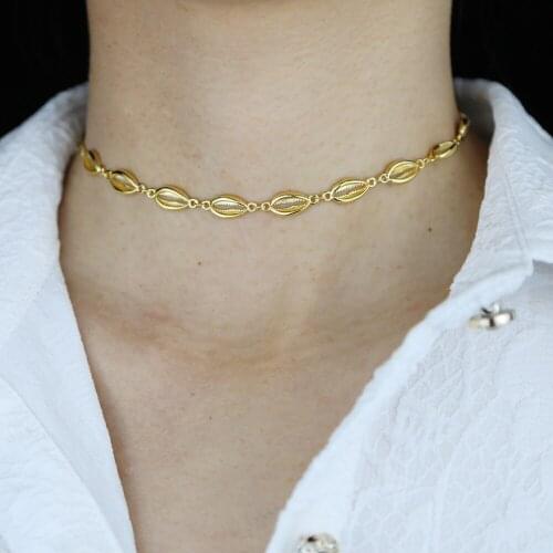 Gold filled shell shape 32+8cm charm choker necklace for women female delicate chain fashion party gift for Summer beach jewelry