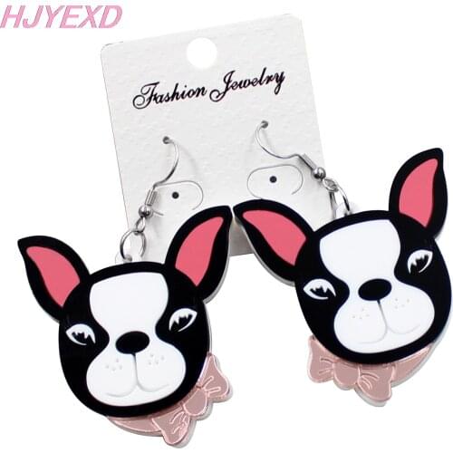1pair) HP038-French Bull Dog Dangle Earring Frencie With Bow Laser cut Acrylic Earrings