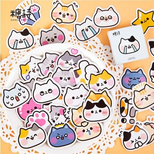 45 Pcs Cute Cat Stickers Vinyl Decals Animals Kitten Sticker For Bottles Laptop Computer Phone DIY Diary Scrapbooking Decoration