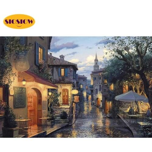 NEW Full Drill 5D DIY Diamond Painting House Street Night Scenery 3D Square Diamond Mosaic Embroidery Landscape Decor Home Gifts