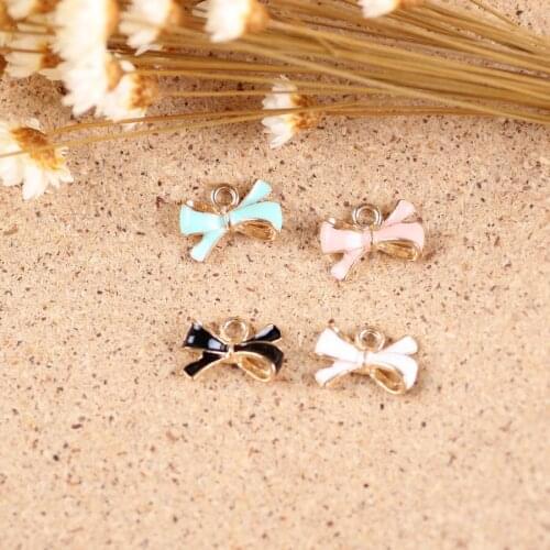 Free Shipping 100PCS Enamel Kawaii Bow Charms DIY Jewelry Floating Pendants Gold Tone Drop Oil Bracelet Necklace Metal Charm