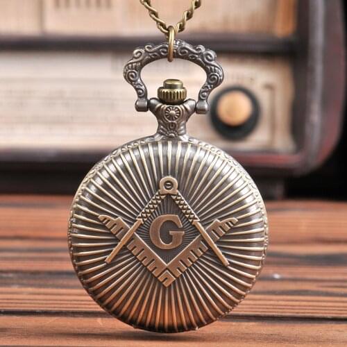 Large Vintage Bronze Letter"G" with Two Sword Stripe Retro Best Gift Pocket Watch with waist chain