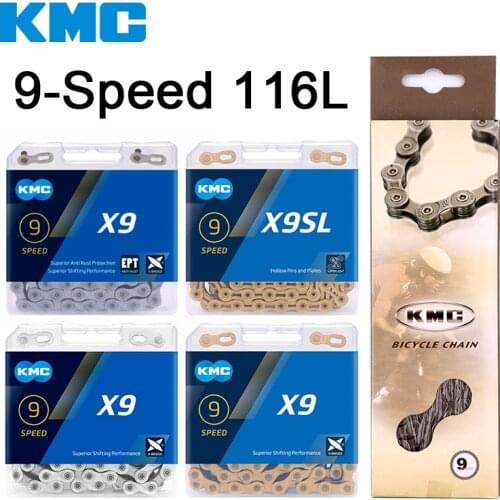 KMC Bicycle 9 Speed Chain Z9/Z99/X9/X9L/X9SL/X9EPT MTB Road Bike Chains 116 Links with Magic Buckle 9V Chain for Shimano SRAM