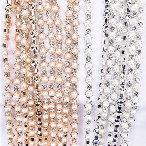 5 Yard Flower Pearl Rhinestones Chain 7Mm Wide Costume Rotate Applique Claw Diamond Trimming Clothes Bag Diy Wedding Dress Decor