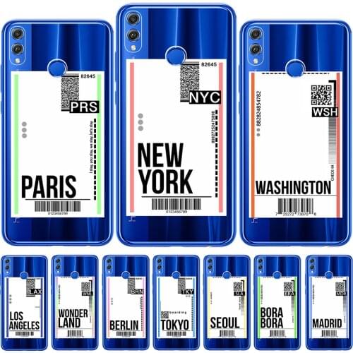 Fly Ticket Template New York Soft Silicone Phone Case Cover For Huawei Honor 9 10 20 Lite Pro 10i 8X 9X Y9 Y5 2018 NOVA 3 3I