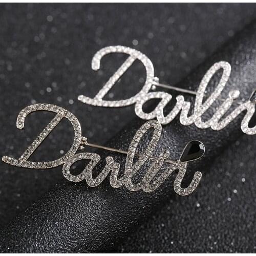 Cytheria trendy gold/silver color crystal rhinestone letter pins brooches for women men jewelry accessories