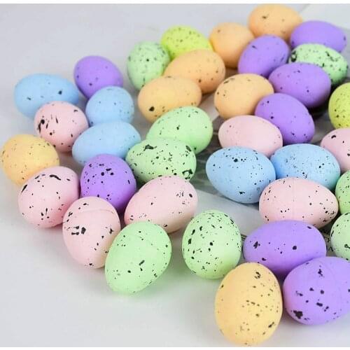 40pcs Easter Eggs Happy Easter Painted Bird Pigeon Eggs Artificial Flower for Home Easter DIY Craft Kids Gift Favors Party Decor