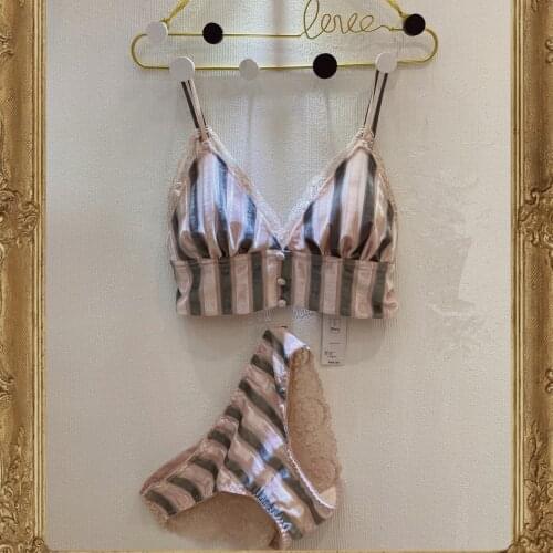 French luxury velvet wirefree bralette beauty back underwear suit striped underwear front button lingerie panties set