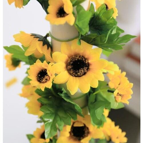 2.3 M Artificial Flowers Sunflower Ivy Vine Sun Flower Vine Garden Fences Home Decor Party 9 Head Hanging Garland Photo Props