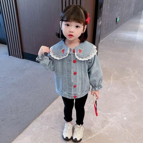 Strawberry Jean Jacket Spring Autumn Coat Girls Kids Outerwear Teenage Top Children Clothes School Long Sleeve High Quality