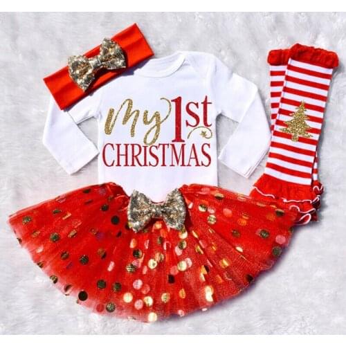 Newborn Baby Girl Xmas Clothes Sets My 1st Christmas Romper +Tutu Skirts+ Leg Warmers Outfits Clothes
