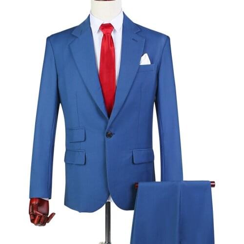 Suit For Men Tuxedo 2 Piece Solid Color One Button Slim Fit Men Casual Business Wedding Prom Best Man For Blazer+Pants 2021