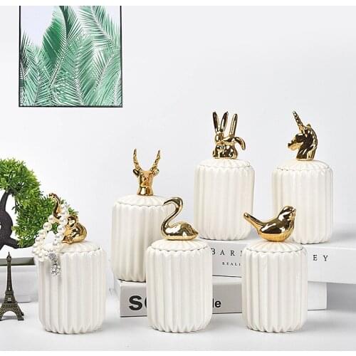 Northern European-Style Creative Ceramic Craft Electroplated Household Ornament Sealed Jar Wedding Gift Storage Box Storage Jar