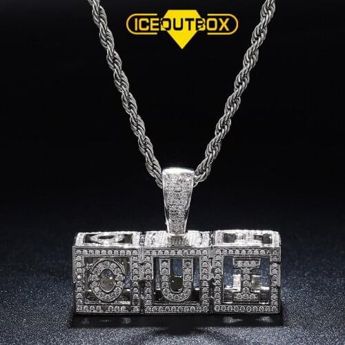 New Block Square Hollow Letters Custom Initial Skeleton Pendant For Women Mens Hip Hop Jewelry AAA Zircon Tennis Chain Gift