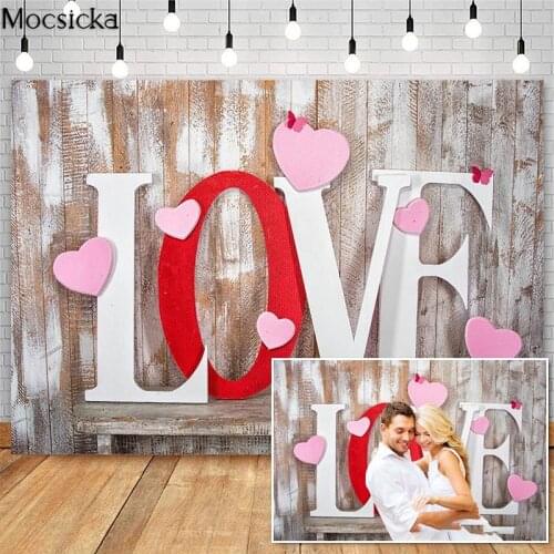 Mocsicka Valentines Day Wooden Wall Photography Backdrops Love Heart Decor Adult Photo Booth Background For Photo Studio Props