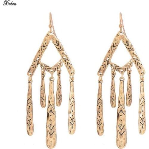 Mode Europese Vintage Lichtmetalen Verklaring Voor Vrouwen Gesneden Bloemen Vrouwen Dangle Drop Lange Oorbellen