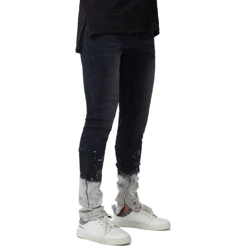 2018 Mens High Street Side Ankle Zipper Paint Skinny Stretch Jeans