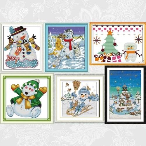 Christmas Partners Snowman Counted Printed Canvas 11ct 14ct Cross Stitch kits DMC Thread Embroidery DIY Handmade Crafts