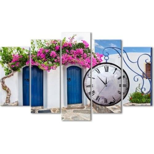 Özverler Landscape 5 Piece Clocks Canvas Table Wall clock