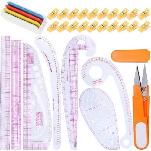 Nonvor Patchwork Rulers French Curve Ruler Kit Tailor Sewing Tools Measuring Kit Yardstick Cutting Quilting Ruler Tools Set
