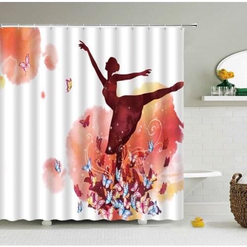 Flower Butterfly Girl Shower Curtain Waterproof Bathroom lovely Woman Fairy Shower Curtain Polyester Cloth Home Decor Hook