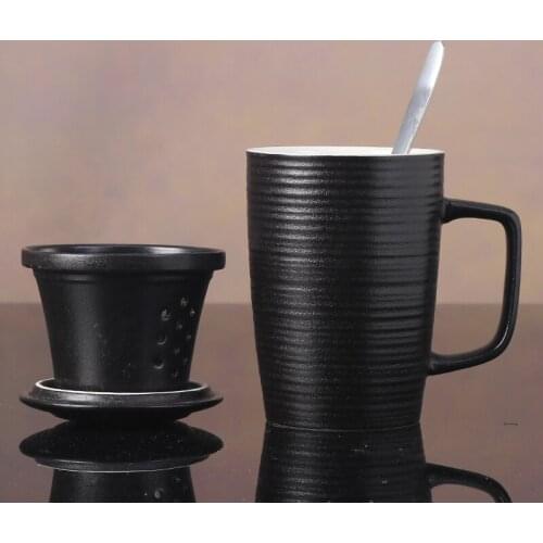 Office mug With Lid Ceramic Filter Cup Office Liner Simple Bottle For Water Coffee Travel Mug Cup 450ml